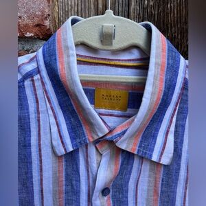Robert Talbott Carmel Men’s Linen Striped Blue and Orange Shirt Sz M